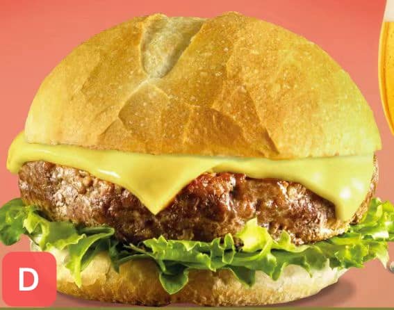 D) PICANHA BURGER 采用100%牛肉 莫扎里拉奶酪，洋葱，生菜 和圆法棍面包 配有薯条或者沙拉